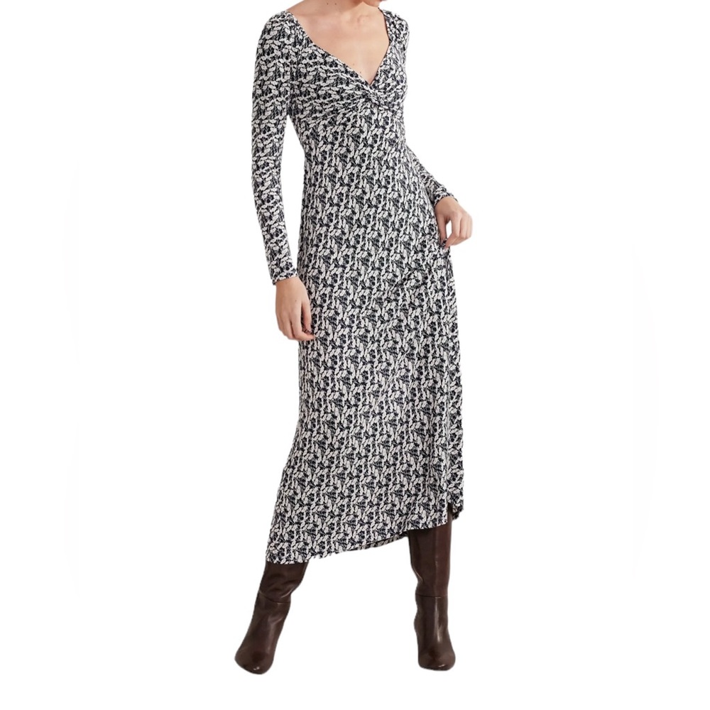 Boden White and Blue Long Sleeve Sheath Dress